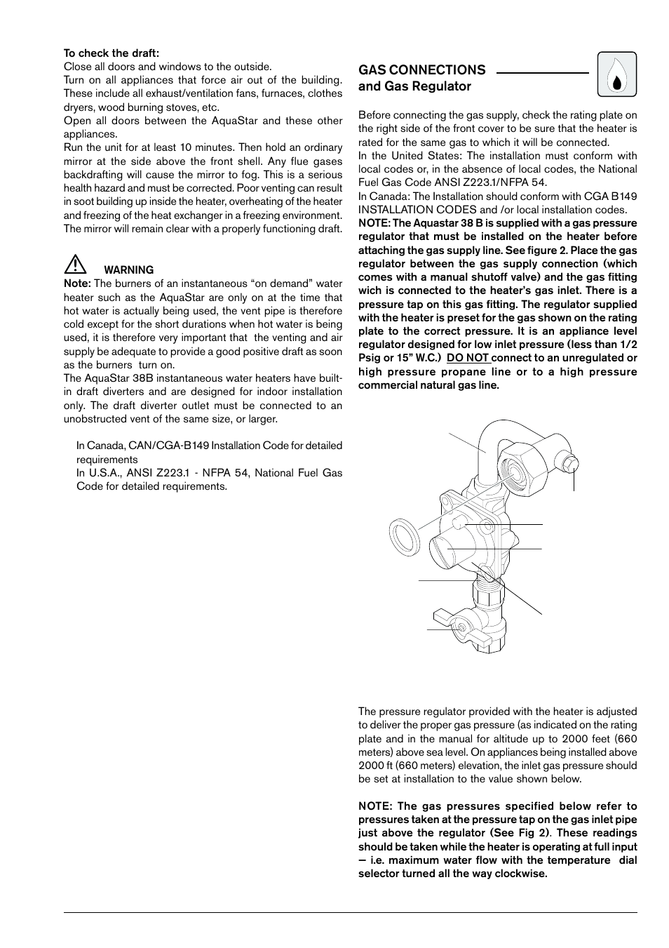 Gas connections and gas regulator | AquaStar 38B LP User Manual | Page 9 / 24