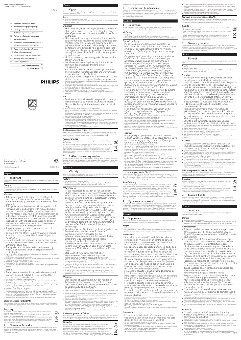 Philips Tostadora User Manual | 2 pages