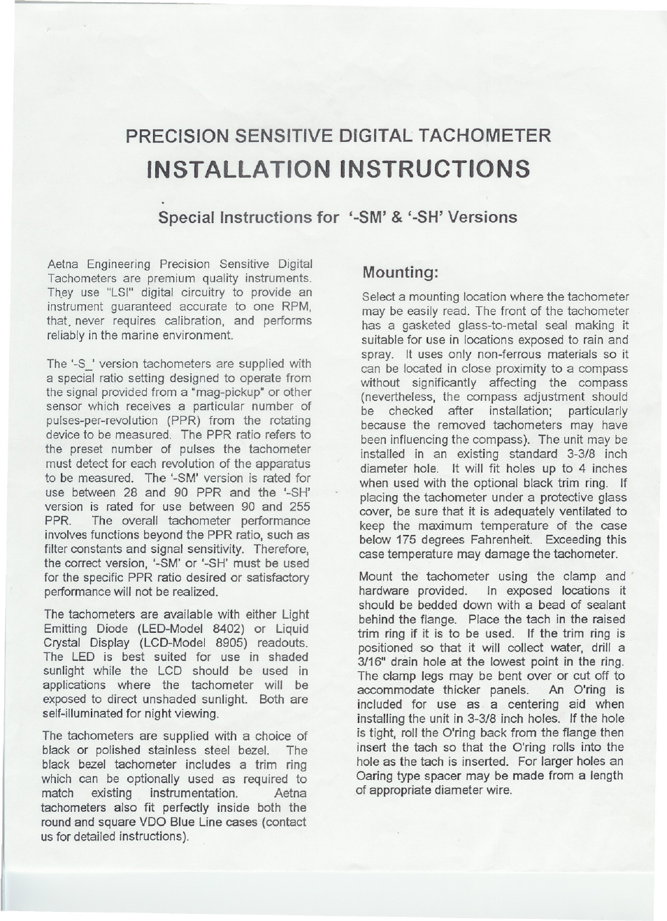 Aetna SM Versions User Manual | 5 pages
