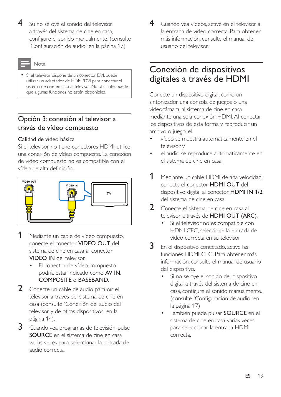 Conexión de dispositivos digitales a, Través de hdmi | Philips Fidelio Immersive Sound Sistema de cine en casa 5.1 User Manual | Page 15 / 58