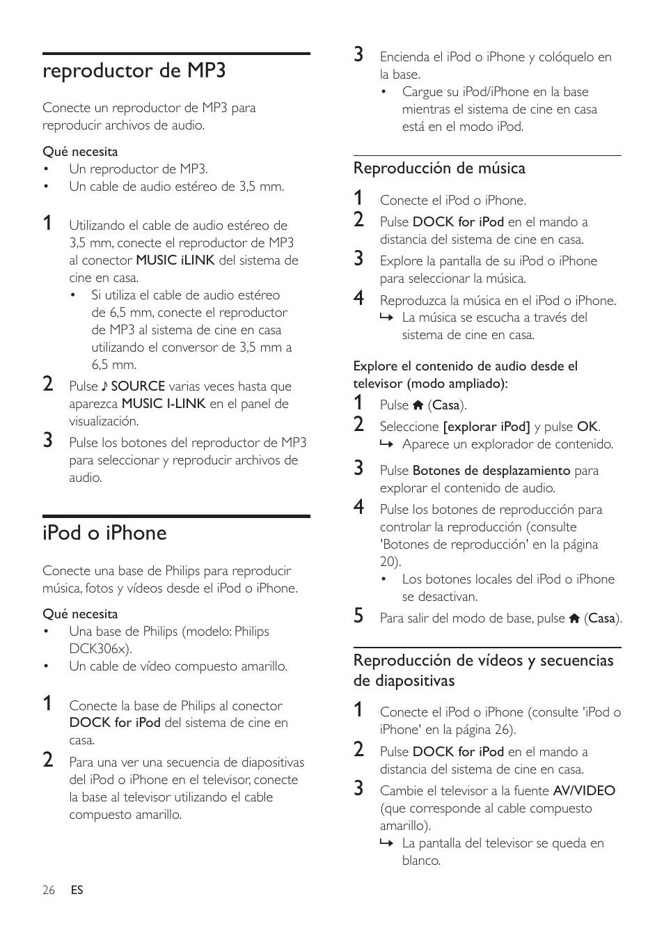 Reproductor de mp3, Ipod o iphone | Philips Fidelio Immersive Sound Sistema de cine en casa 5.1 User Manual | Page 28 / 58