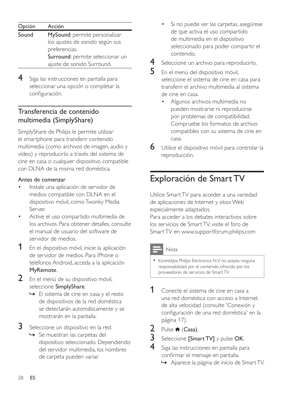 Exploración de smart tv | Philips Fidelio Immersive Sound Sistema de cine en casa 5.1 User Manual | Page 30 / 58