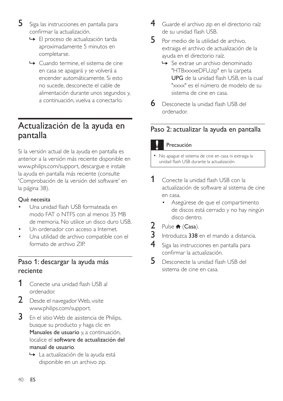 Actualización de la ayuda en pantalla | Philips Fidelio Immersive Sound Sistema de cine en casa 5.1 User Manual | Page 42 / 58