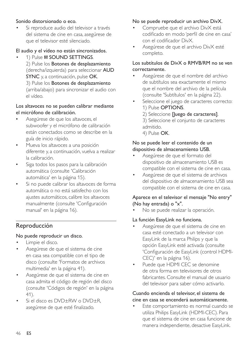 Reproducción | Philips Fidelio Immersive Sound Sistema de cine en casa 5.1 User Manual | Page 48 / 58