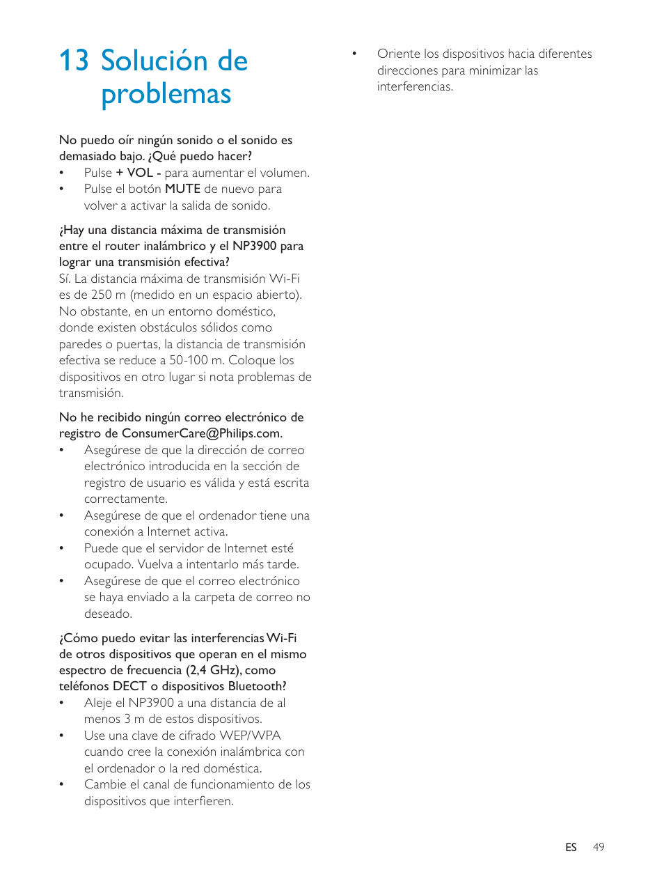 13 solución de problemas | Philips Streamium Sistema Hi-Fi inalámbrico para Android™ User Manual | Page 48 / 55