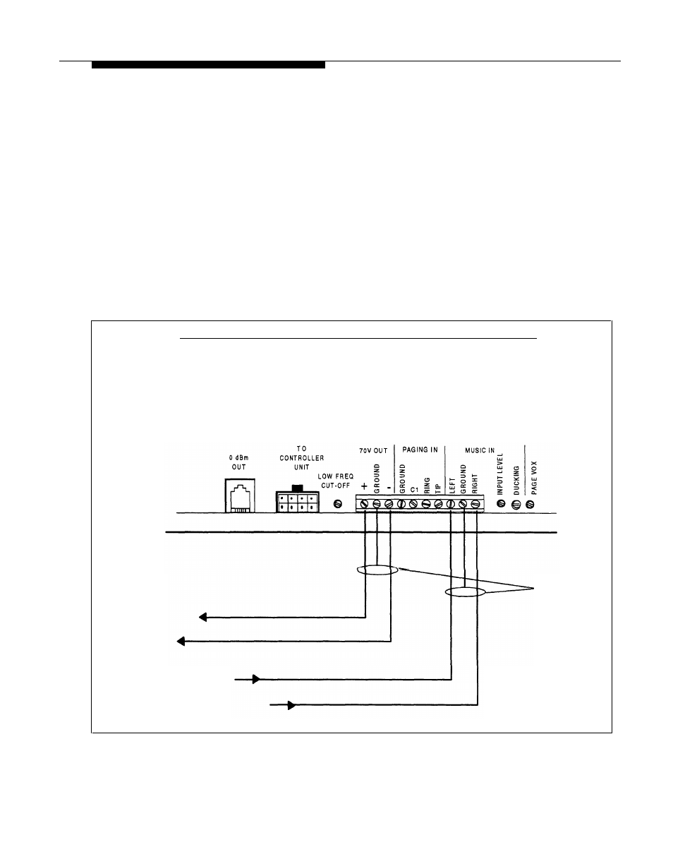 Music source interface, Music input connections | AT&T PagePac Plus AmpliCenter User Manual | Page 33 / 48