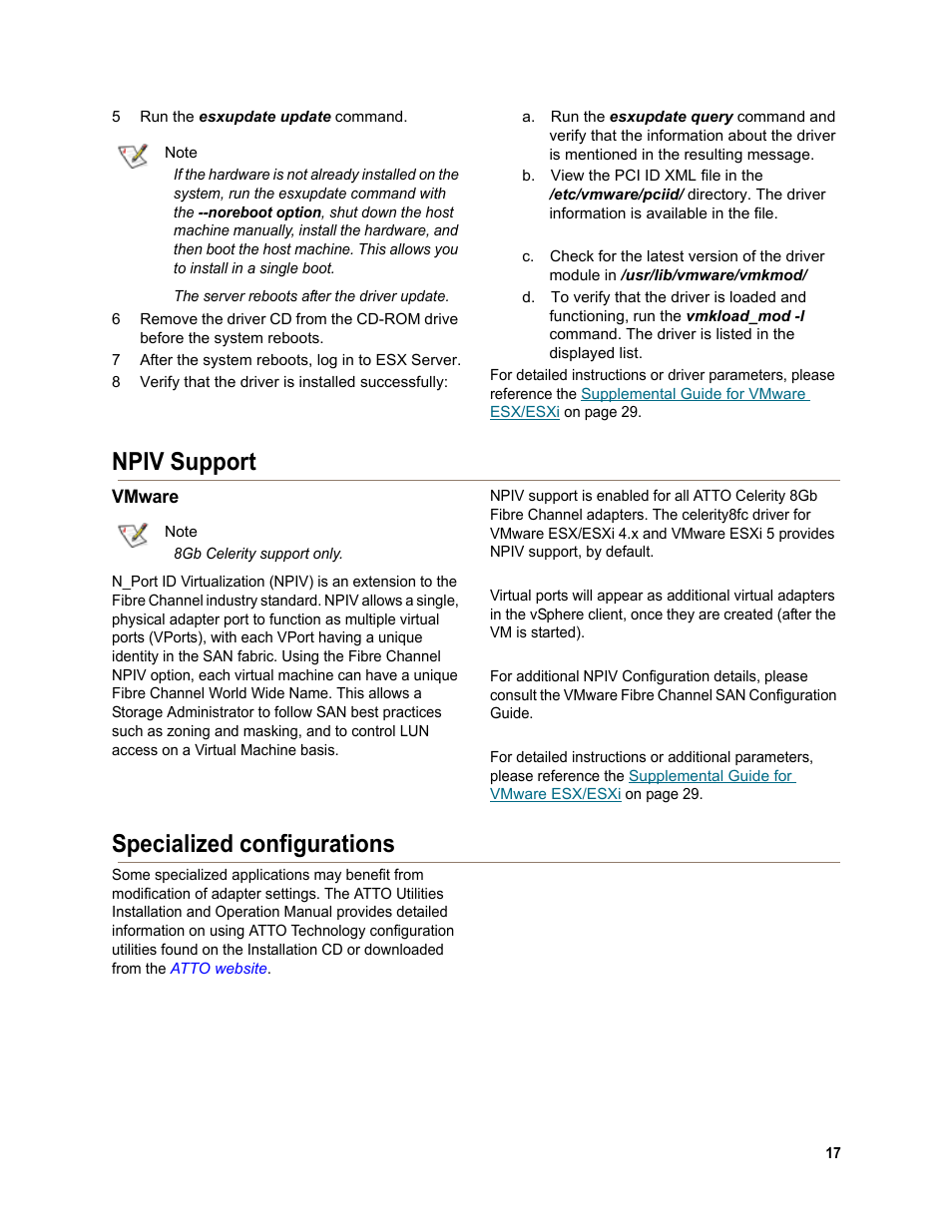 Npiv support, Vmware, Specialized configurations | Npiv support specialized configurations | ATTO Technology FC-44ES User Manual | Page 21 / 46