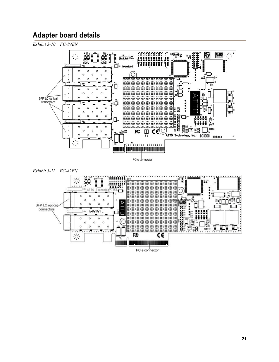 Adapter board details, Exhibit 3-10 fc-84en, Exhibit 3-11 fc-82en | ATTO Technology FC-44ES User Manual | Page 25 / 46