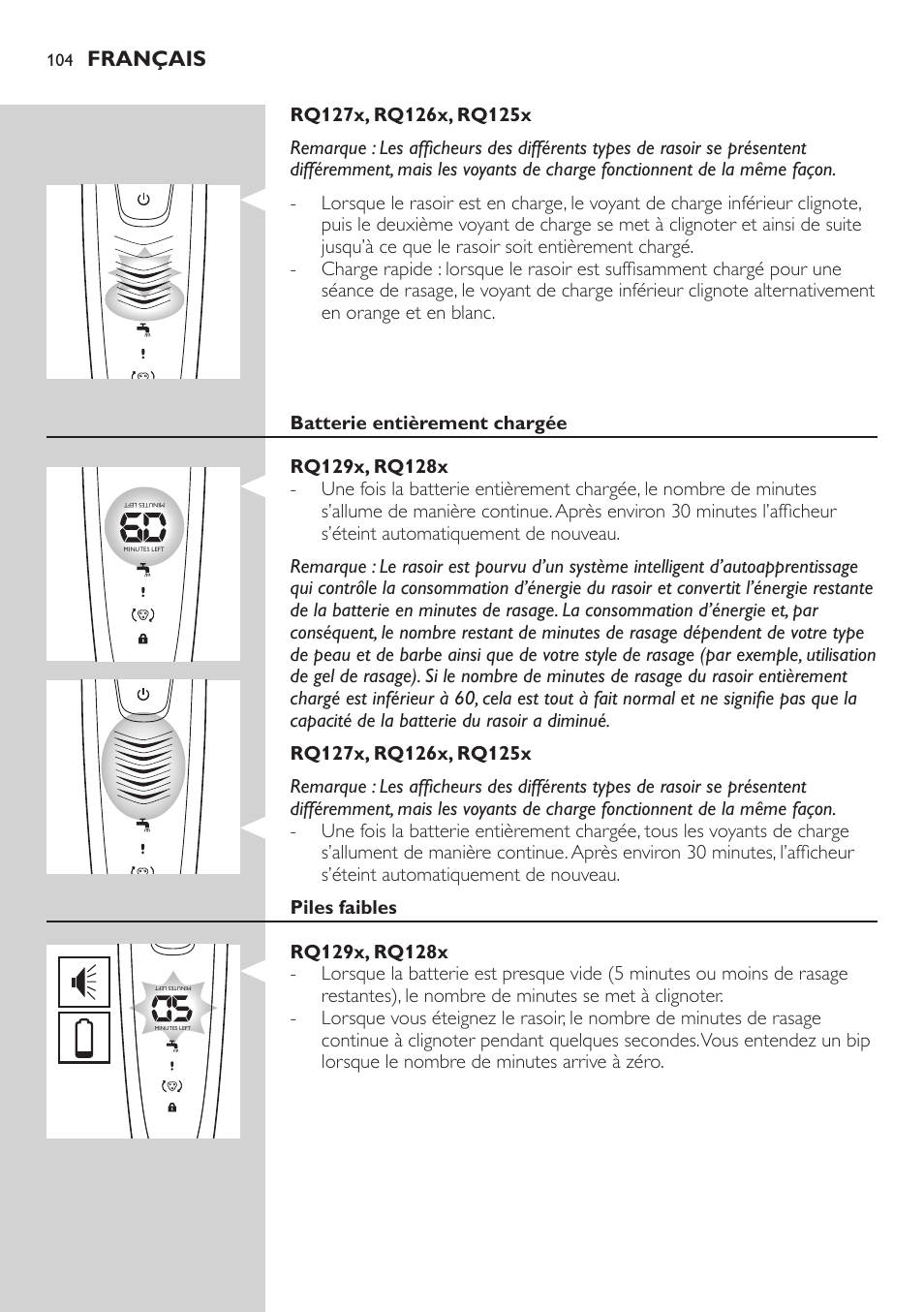 Français | Philips SHAVER Series 9000 SensoTouch afeitadora eléctrica en húmedo y seco User Manual | Page 104 / 320