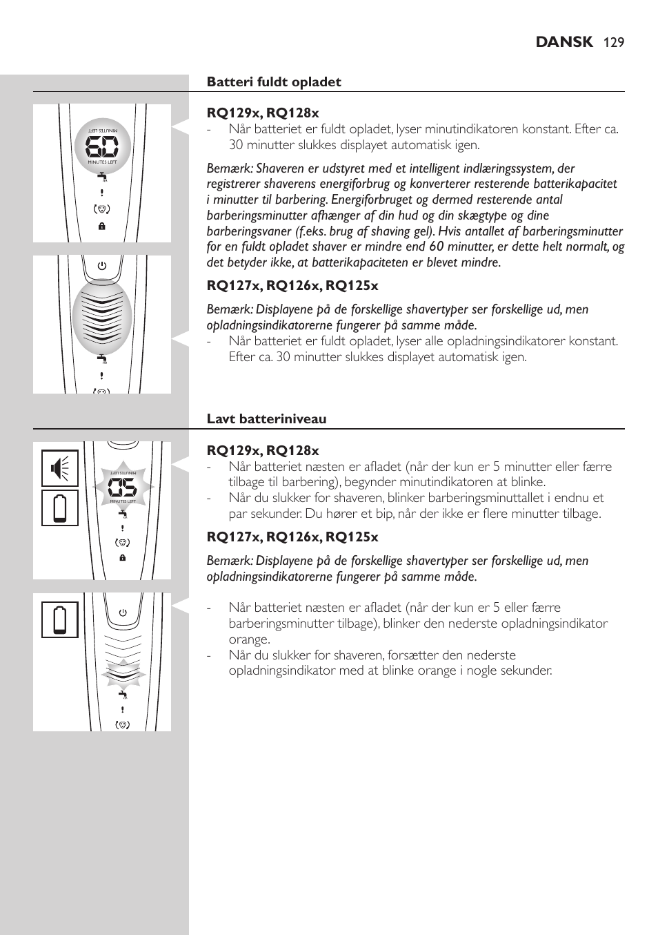 Dansk | Philips SHAVER Series 9000 SensoTouch afeitadora eléctrica en húmedo y seco User Manual | Page 129 / 320