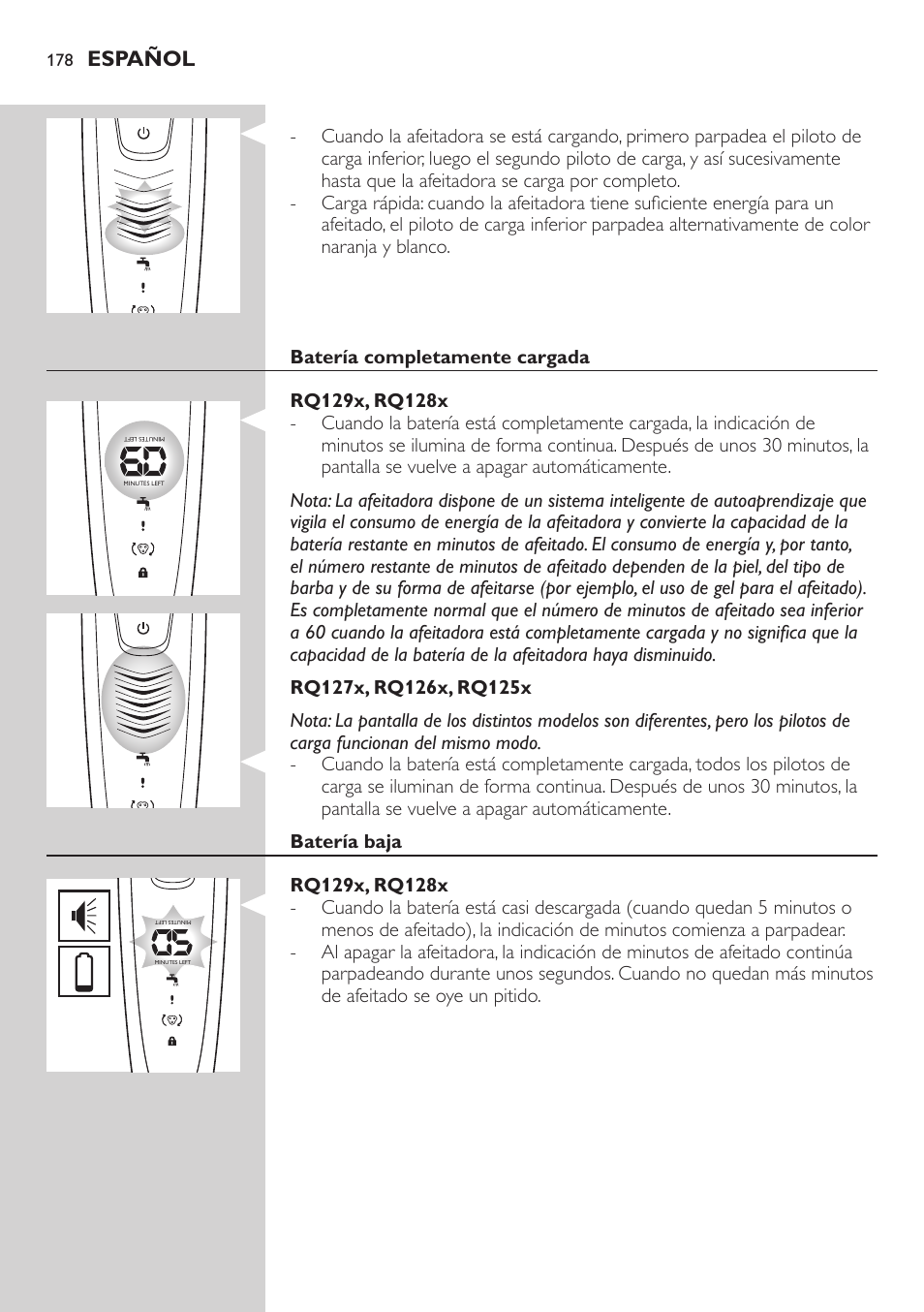 Español | Philips SHAVER Series 9000 SensoTouch afeitadora eléctrica en húmedo y seco User Manual | Page 178 / 320