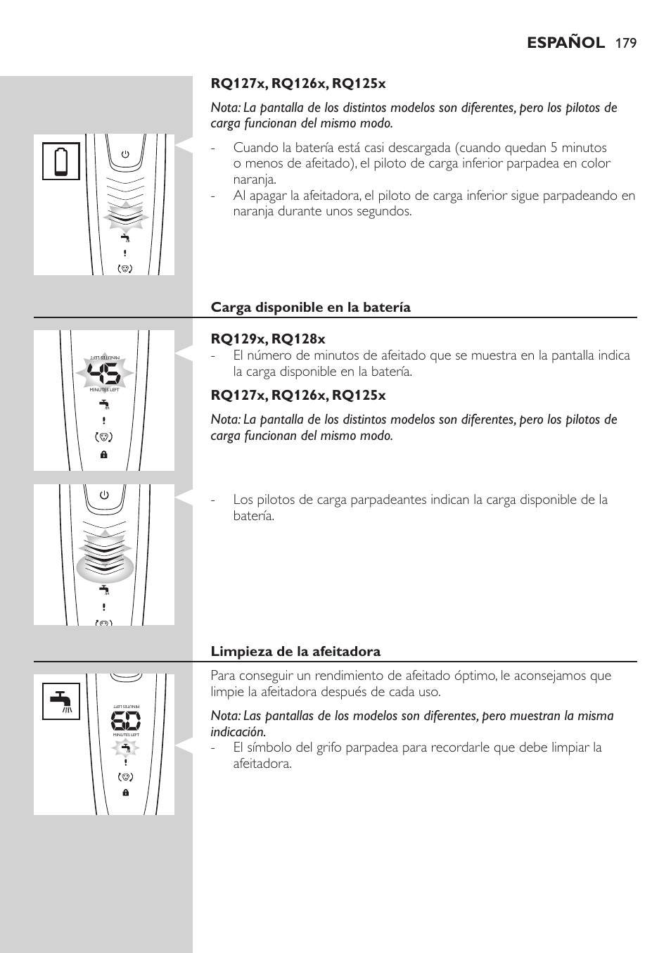 Español | Philips SHAVER Series 9000 SensoTouch afeitadora eléctrica en húmedo y seco User Manual | Page 179 / 320