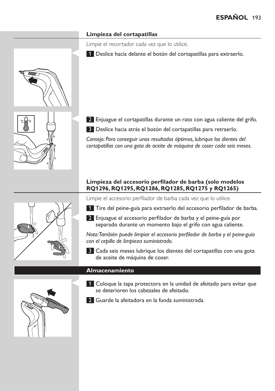 Philips SHAVER Series 9000 SensoTouch afeitadora eléctrica en húmedo y seco User Manual | Page 193 / 320