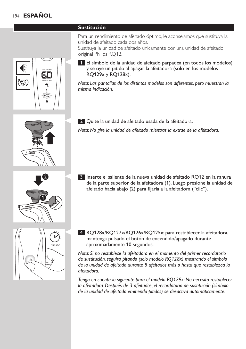 Philips SHAVER Series 9000 SensoTouch afeitadora eléctrica en húmedo y seco User Manual | Page 194 / 320