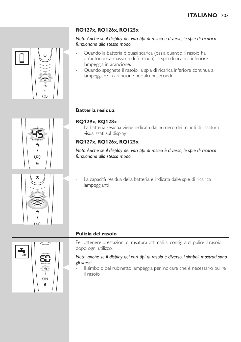 Italiano | Philips SHAVER Series 9000 SensoTouch afeitadora eléctrica en húmedo y seco User Manual | Page 203 / 320