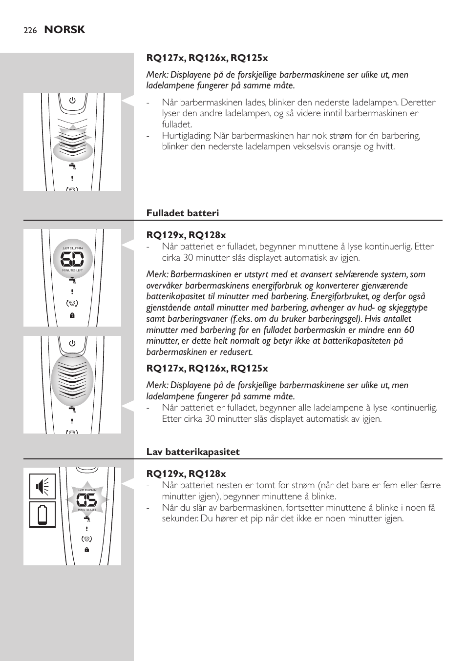 Norsk | Philips SHAVER Series 9000 SensoTouch afeitadora eléctrica en húmedo y seco User Manual | Page 226 / 320