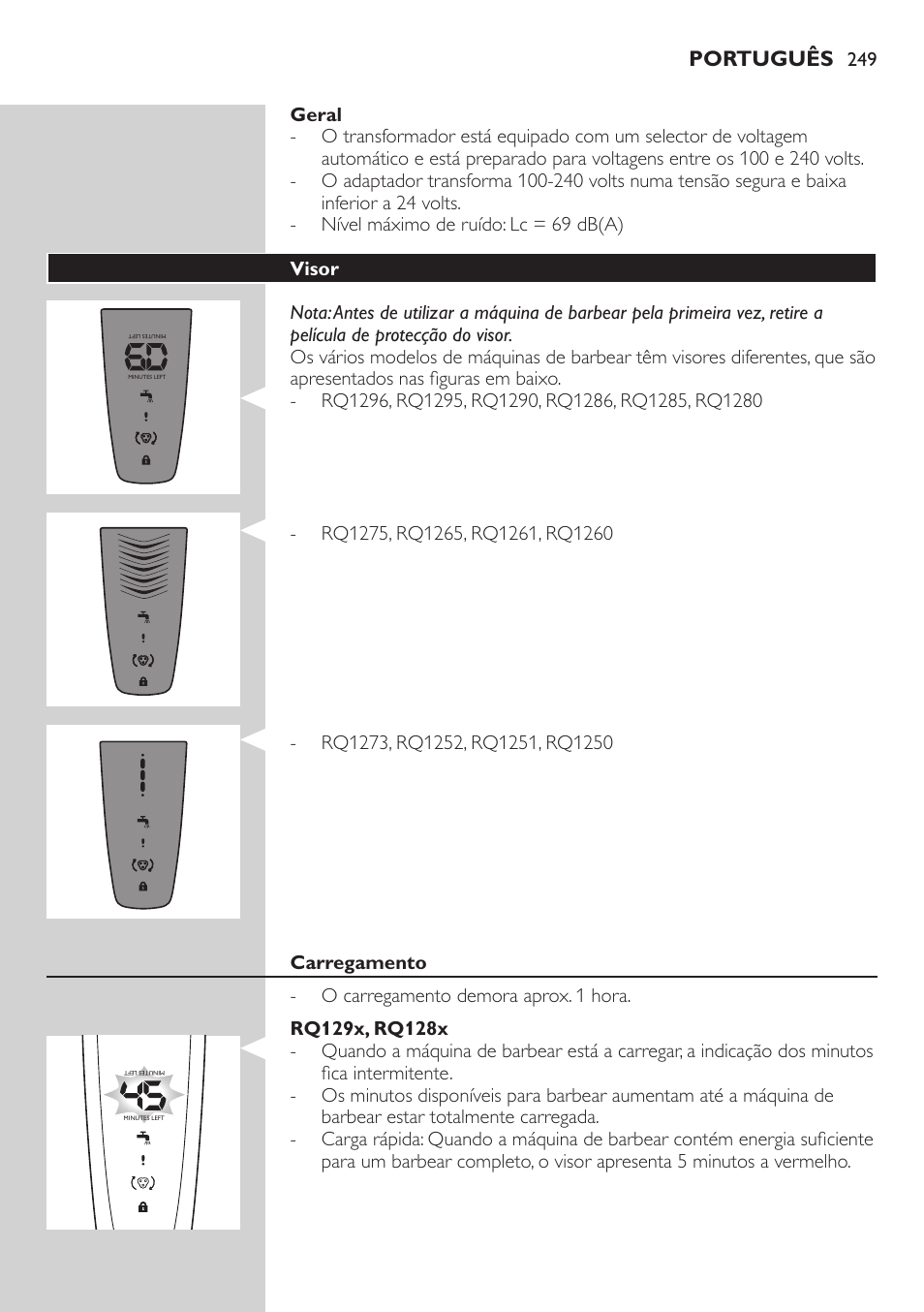 Português | Philips SHAVER Series 9000 SensoTouch afeitadora eléctrica en húmedo y seco User Manual | Page 249 / 320