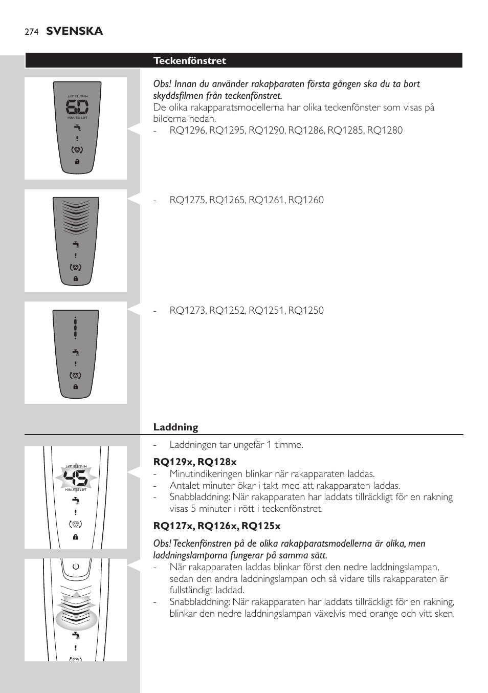 Svenska | Philips SHAVER Series 9000 SensoTouch afeitadora eléctrica en húmedo y seco User Manual | Page 274 / 320