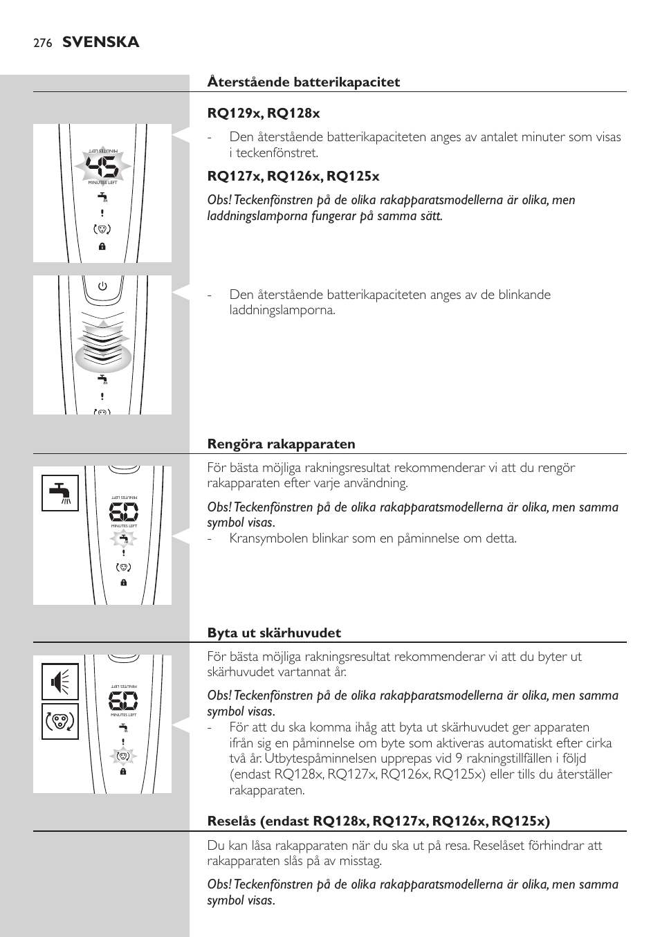 Svenska | Philips SHAVER Series 9000 SensoTouch afeitadora eléctrica en húmedo y seco User Manual | Page 276 / 320