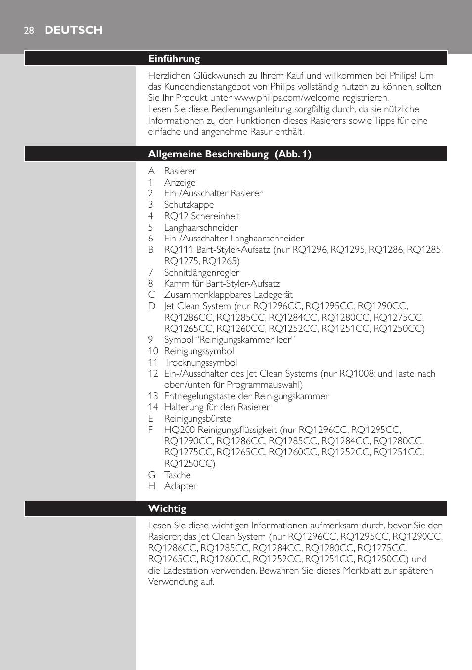 Deutsch, Deutsch 2 | Philips SHAVER Series 9000 SensoTouch afeitadora eléctrica en húmedo y seco User Manual | Page 28 / 320