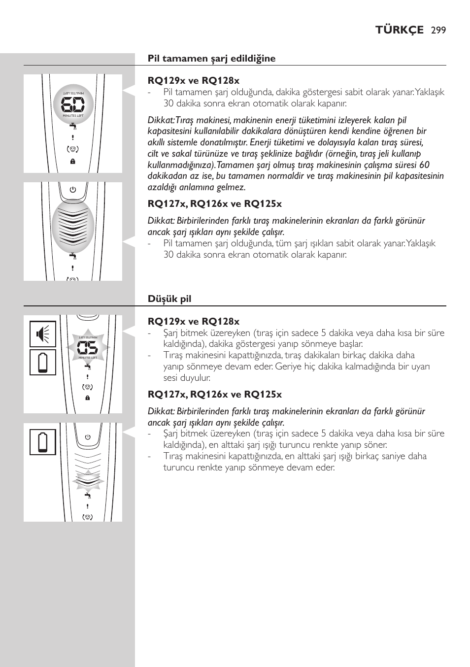 Türkçe | Philips SHAVER Series 9000 SensoTouch afeitadora eléctrica en húmedo y seco User Manual | Page 299 / 320