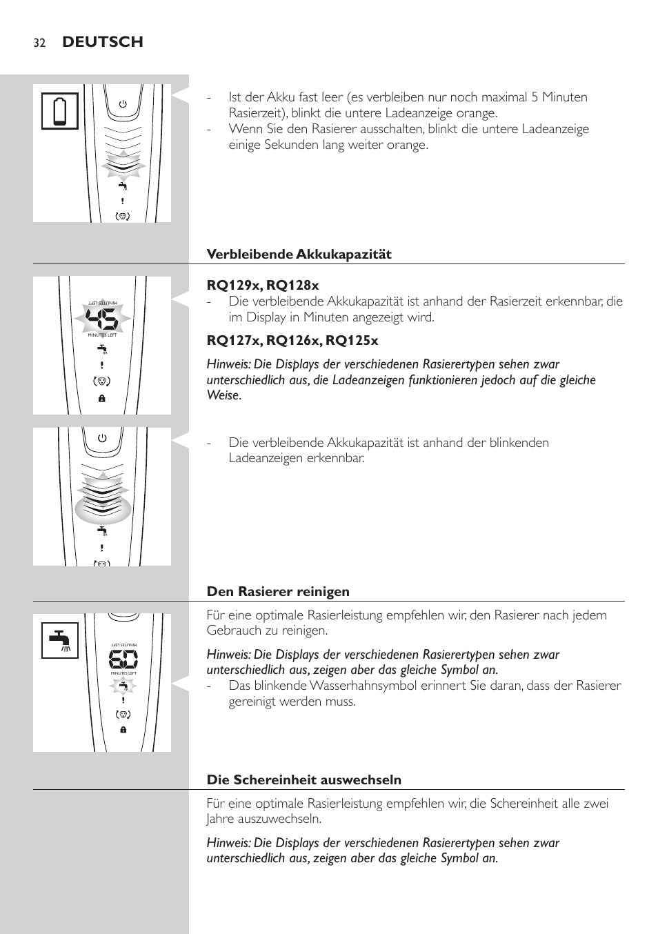 Deutsch | Philips SHAVER Series 9000 SensoTouch afeitadora eléctrica en húmedo y seco User Manual | Page 32 / 320