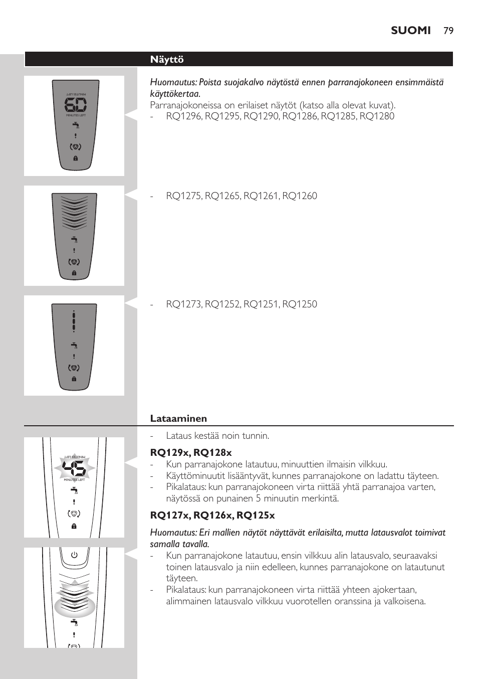 Suomi | Philips SHAVER Series 9000 SensoTouch afeitadora eléctrica en húmedo y seco User Manual | Page 79 / 320