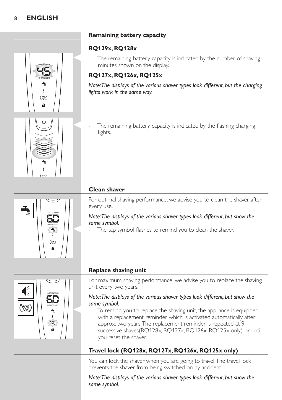 English | Philips SHAVER Series 9000 SensoTouch afeitadora eléctrica en húmedo y seco User Manual | Page 8 / 320