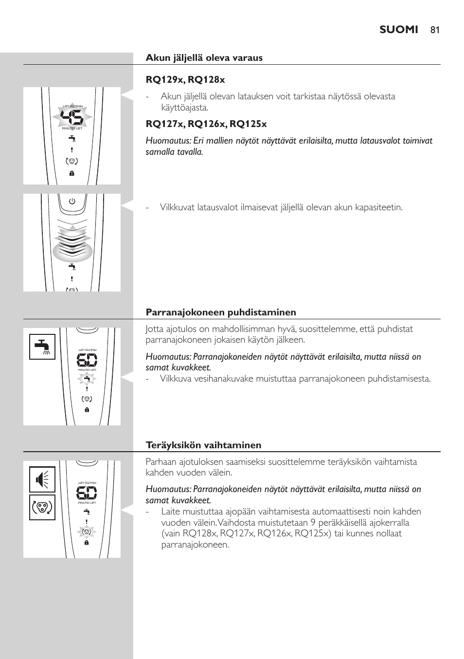 Suomi | Philips SHAVER Series 9000 SensoTouch afeitadora eléctrica en húmedo y seco User Manual | Page 81 / 320