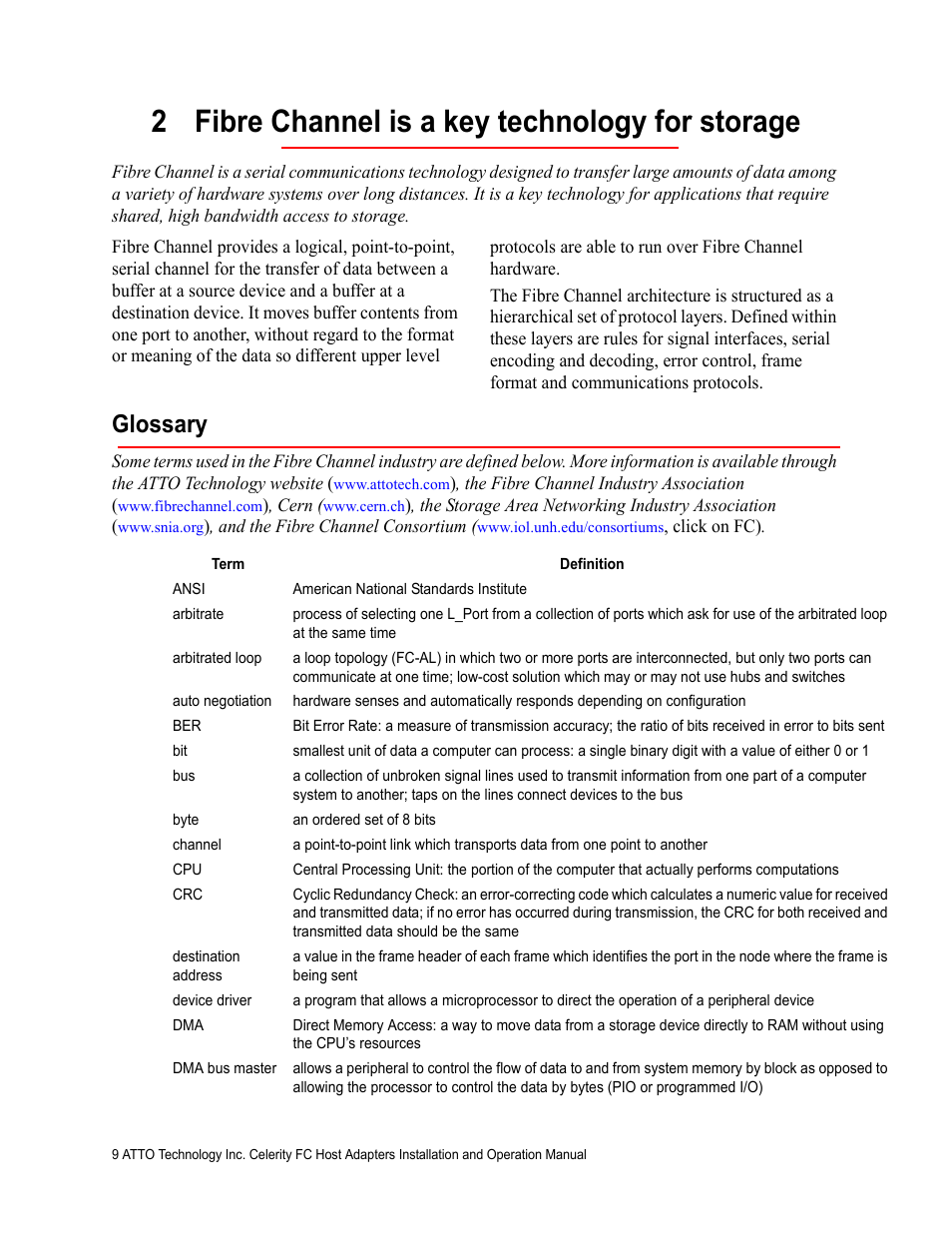 2 fibre channel is a key technology for storage, Glossary | ATTO Technology FC-44ES  EN User Manual | Page 12 / 34