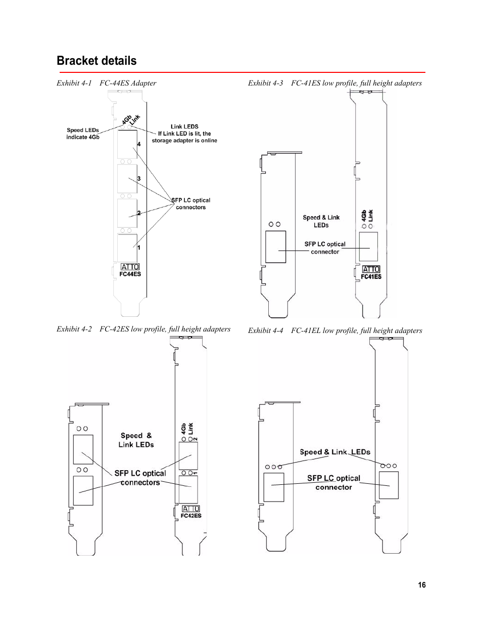 Bracket details, Exhibit 4-1 fc-44es adapter | ATTO Technology FC-44ES  EN User Manual | Page 19 / 34