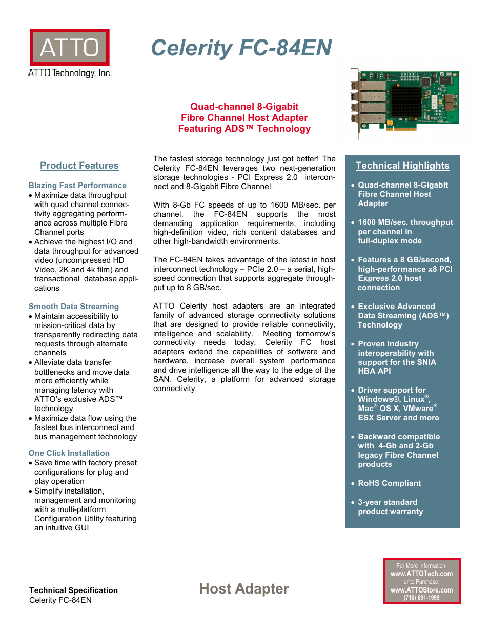 ATTO Technology ATTO Celerity FC-84EN User Manual | 2 pages
