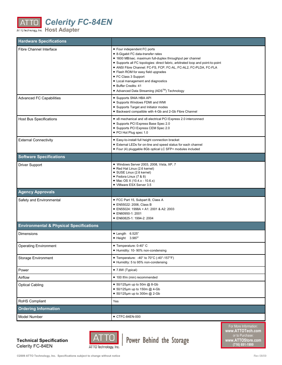 Power behind the storage, Celerity fc-84en, Host adapter | ATTO Technology ATTO Celerity FC-84EN User Manual | Page 2 / 2