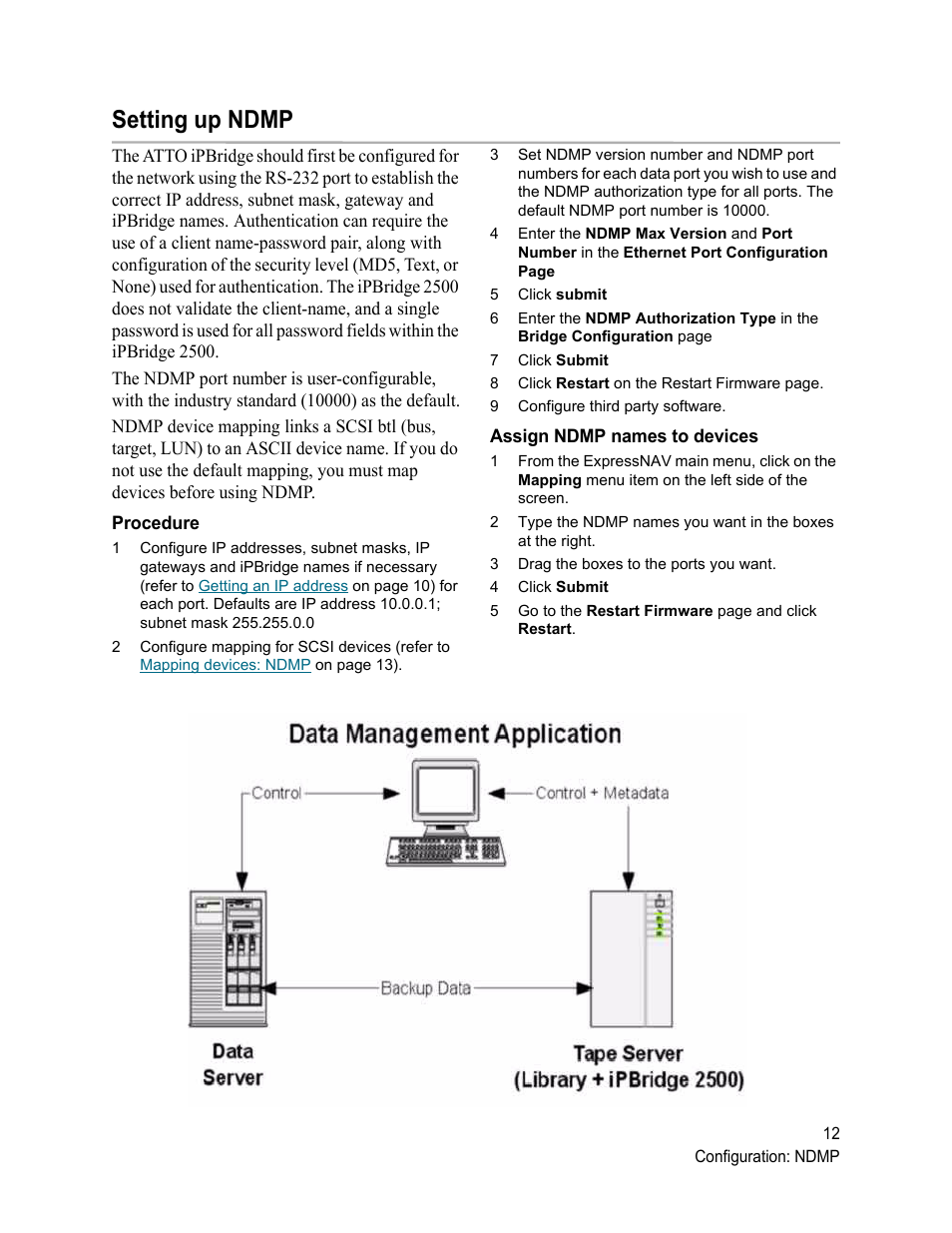 Setting up ndmp, Procedure, Assign ndmp names to devices | ATTO Technology 2500C User Manual | Page 21 / 77