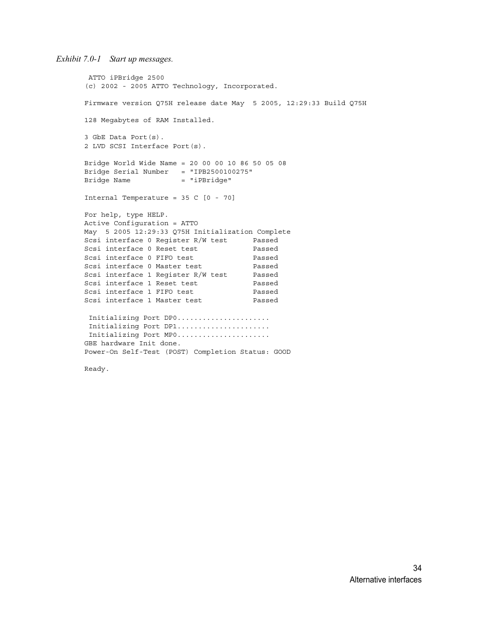 Exhibit 7.0-1 start up messages | ATTO Technology 2500C User Manual | Page 43 / 77