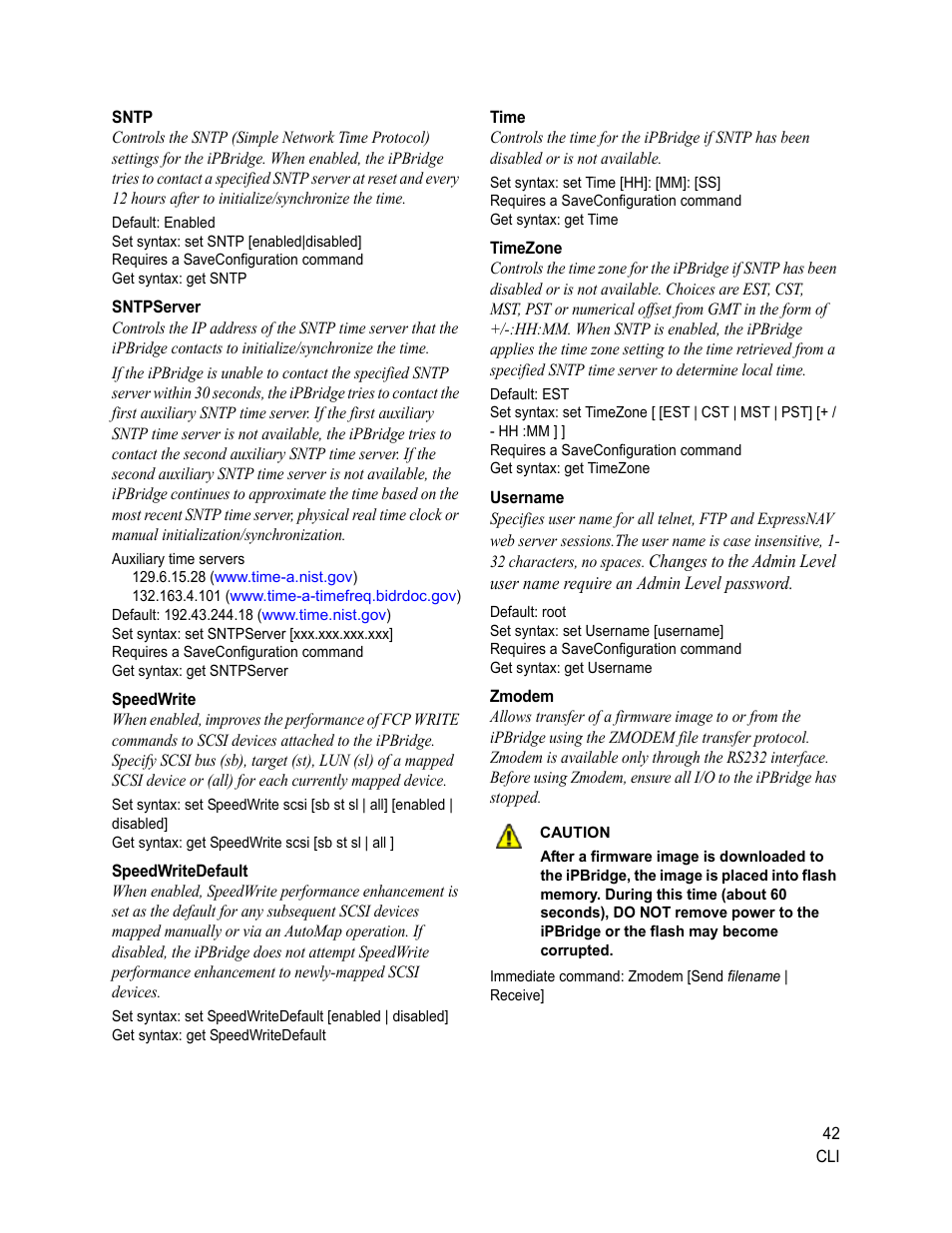 Sntp, Sntpserver, Speedwrite | Speedwritedefault, Time, Timezone, Username, Zmodem | ATTO Technology 2500C User Manual | Page 51 / 77