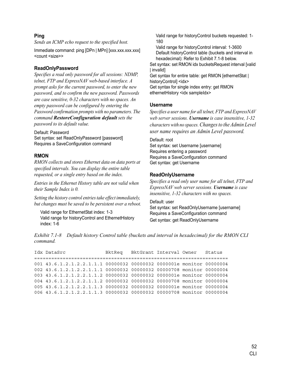 Ping, Readonlypassword, Rmon | Username, Readonlyusername, Readonlypassword rmon username readonlyusername, Fer to | ATTO Technology 2500C User Manual | Page 61 / 77