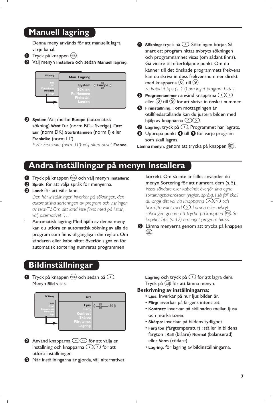 Bildinställningar | Philips Flat TV User Manual | Page 103 / 144