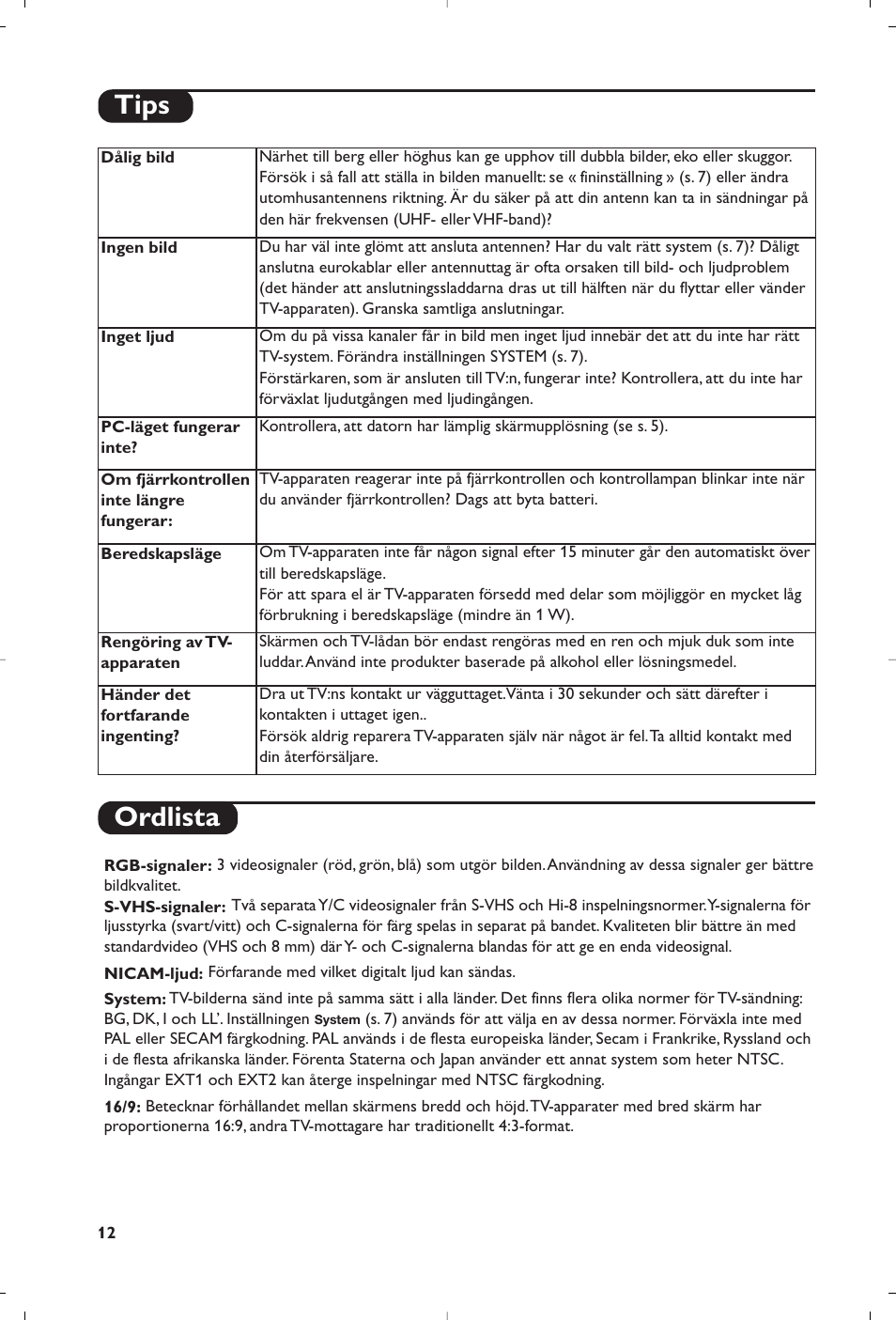 Ordlista, Tips | Philips Flat TV User Manual | Page 108 / 144