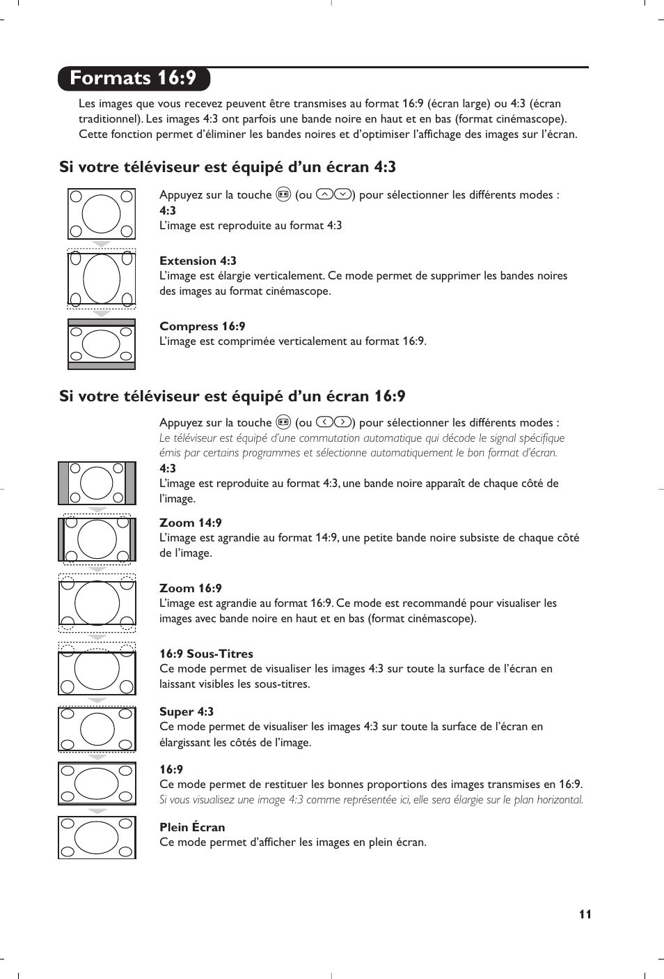 Formats 16:9 | Philips Flat TV User Manual | Page 11 / 144