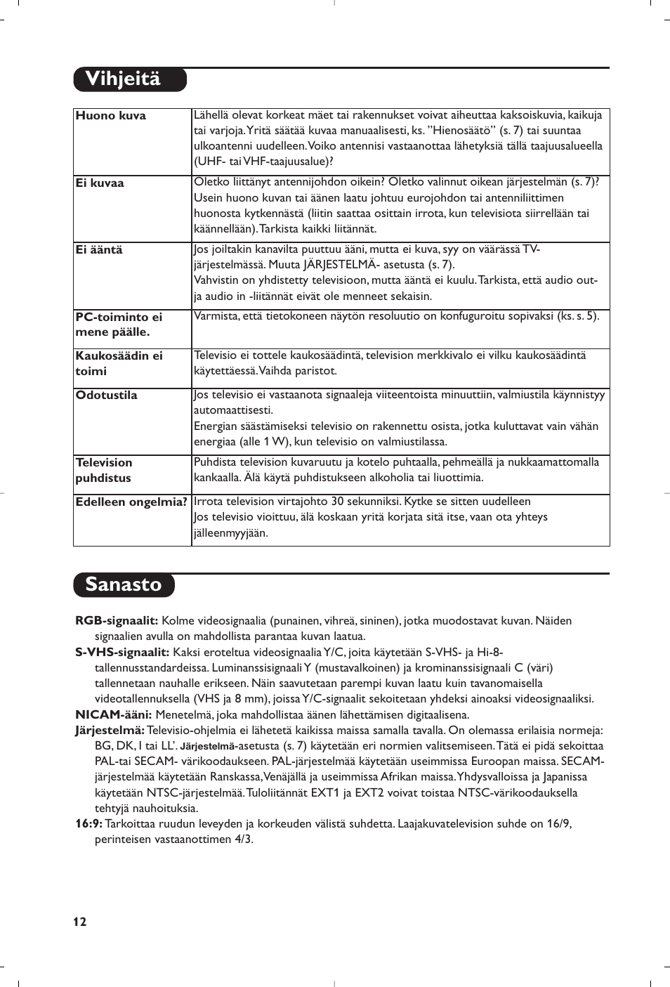 Sanasto, Vihjeitä | Philips Flat TV User Manual | Page 120 / 144