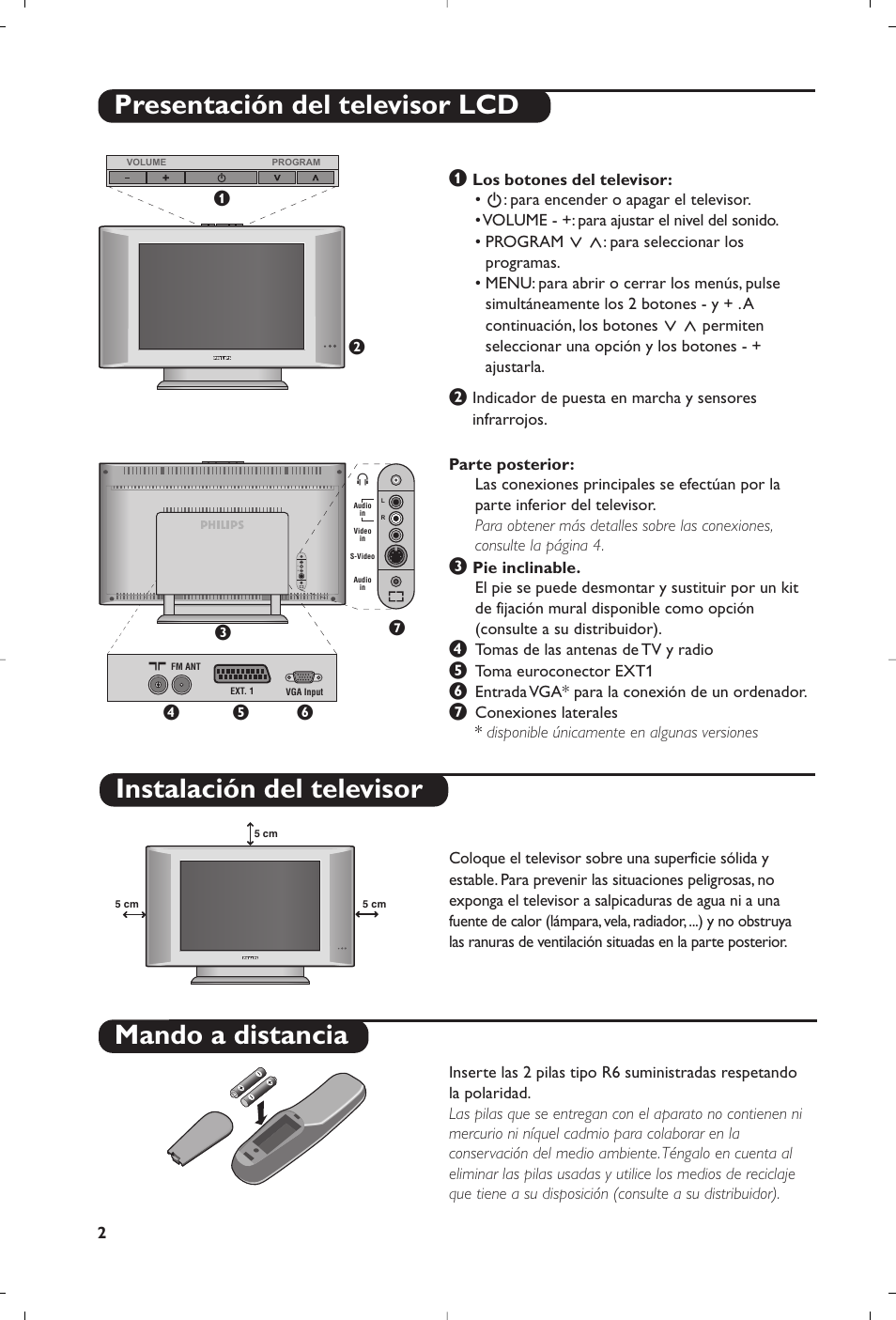 Mando a distancia presentación del televisor lcd, Instalación del televisor | Philips Flat TV User Manual | Page 122 / 144