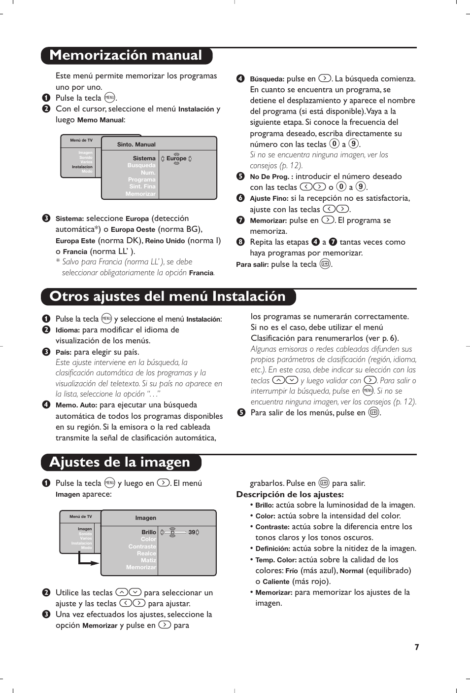 Ajustes de la imagen | Philips Flat TV User Manual | Page 127 / 144