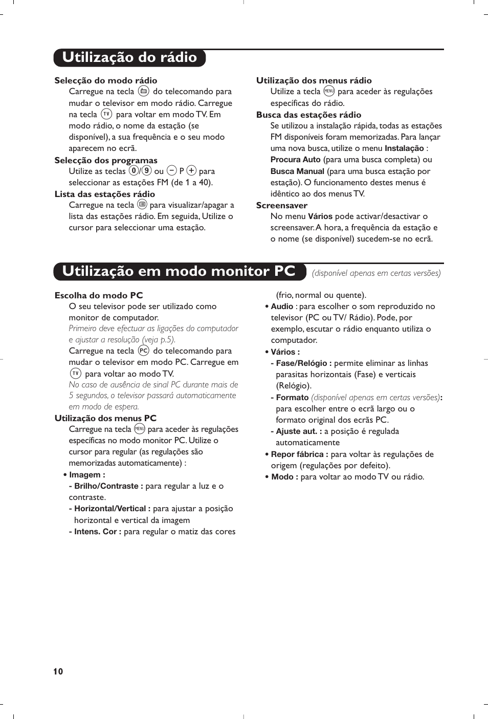 Utilização do rádio, Utilização em modo monitor pc | Philips Flat TV User Manual | Page 142 / 144