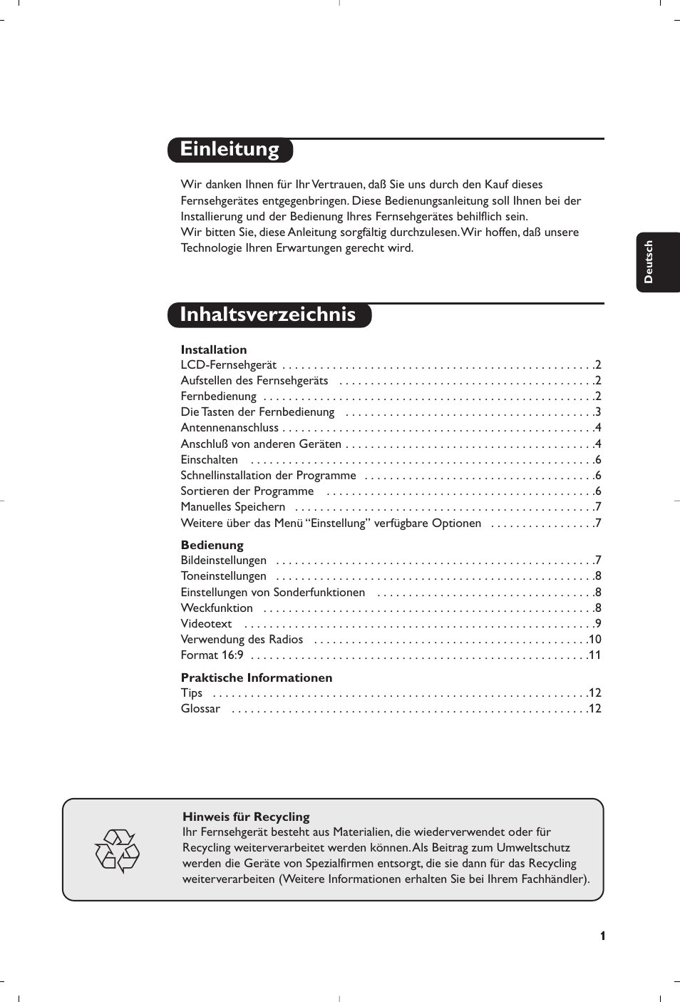 Einleitung inhaltsverzeichnis | Philips Flat TV User Manual | Page 25 / 144