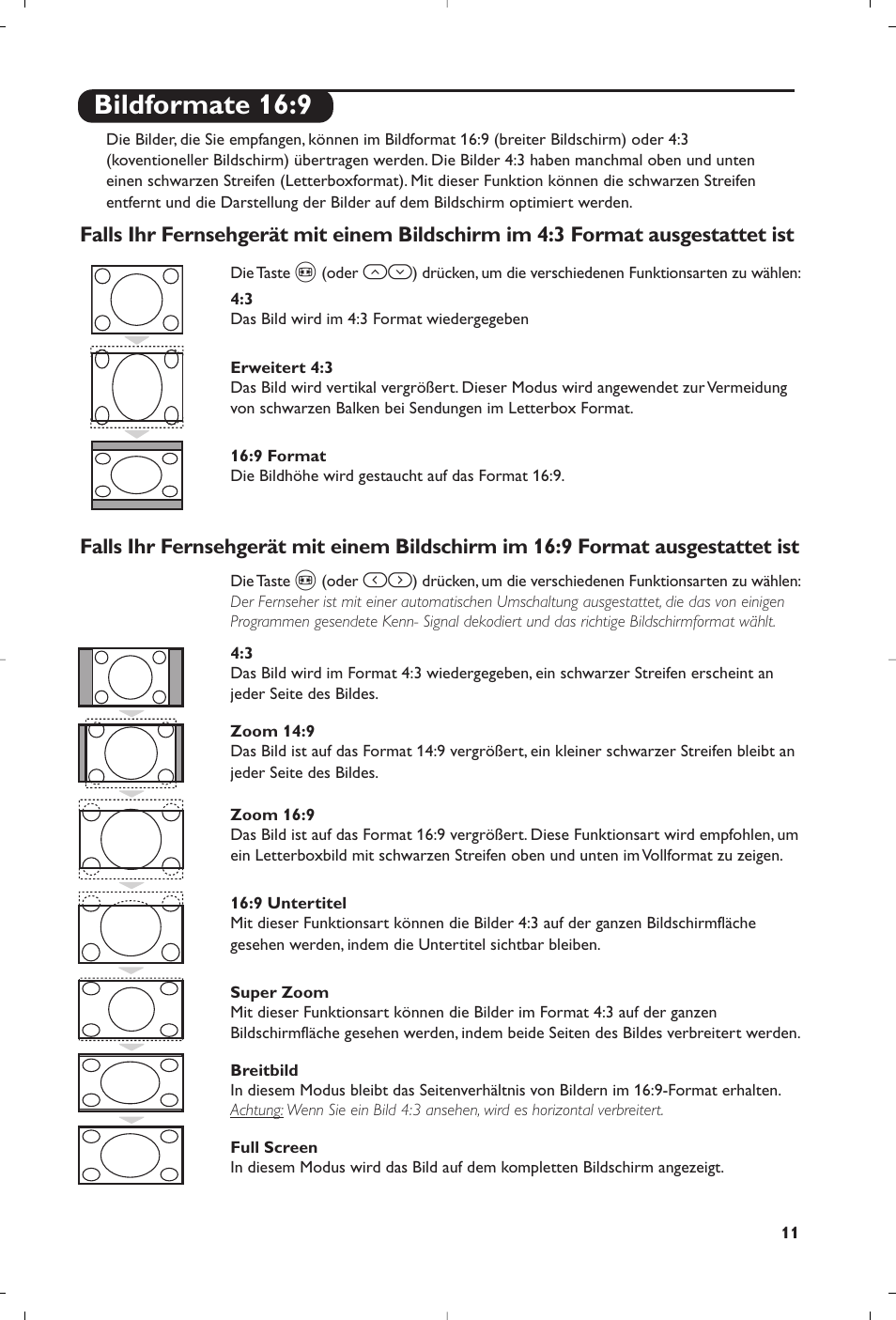 Bildformate 16:9 | Philips Flat TV User Manual | Page 35 / 144