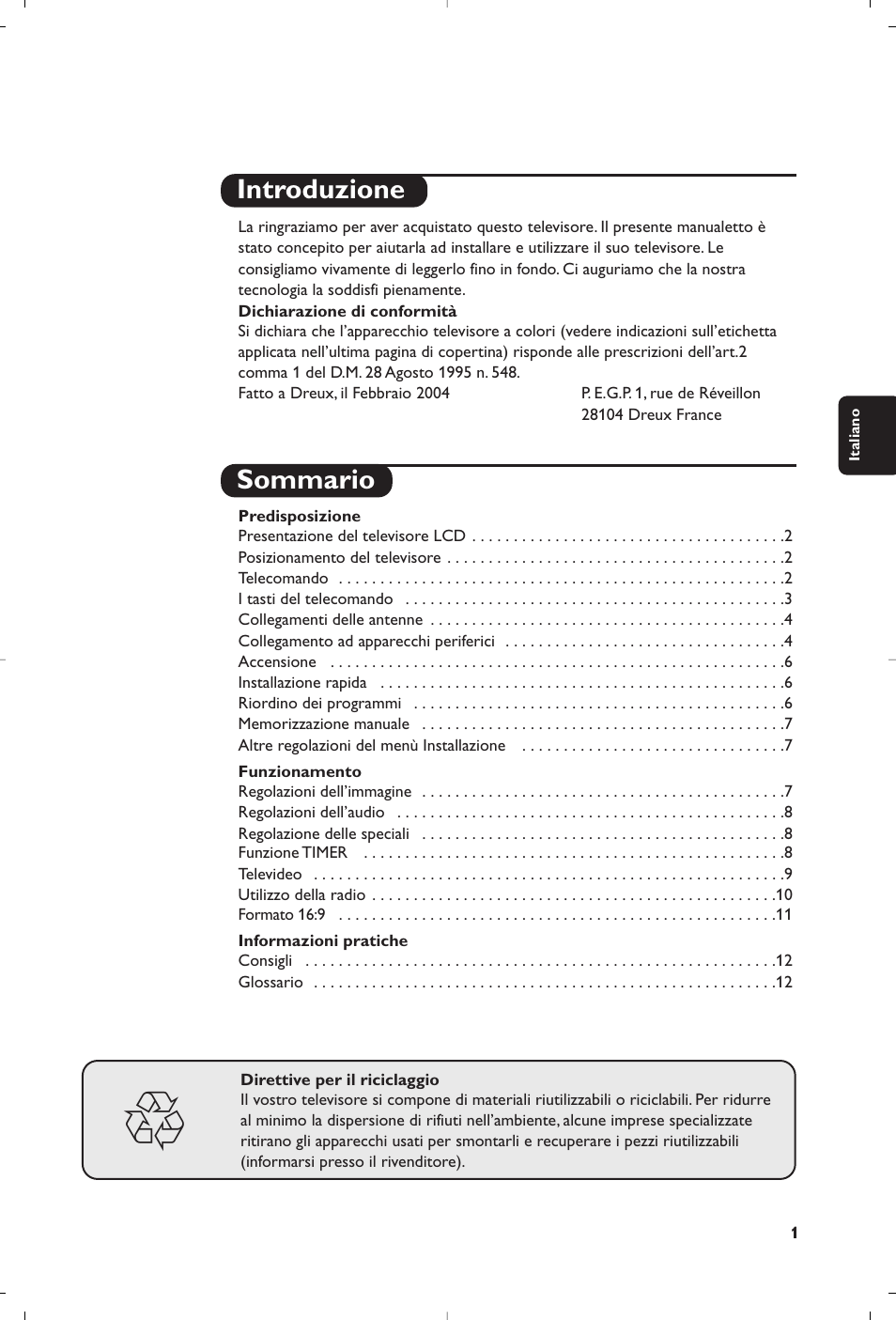 Introduzione sommario | Philips Flat TV User Manual | Page 37 / 144