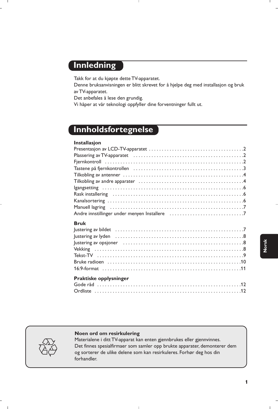 Innledning innholdsfortegnelse | Philips Flat TV User Manual | Page 85 / 144