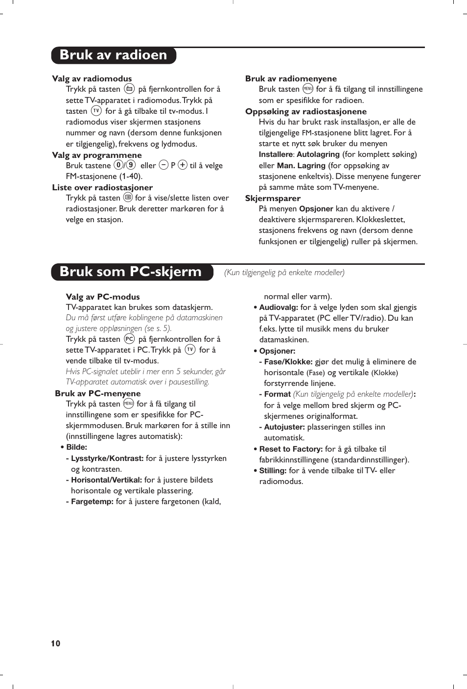 Bruk av radioen, Bruk som pc-skjerm | Philips Flat TV User Manual | Page 94 / 144