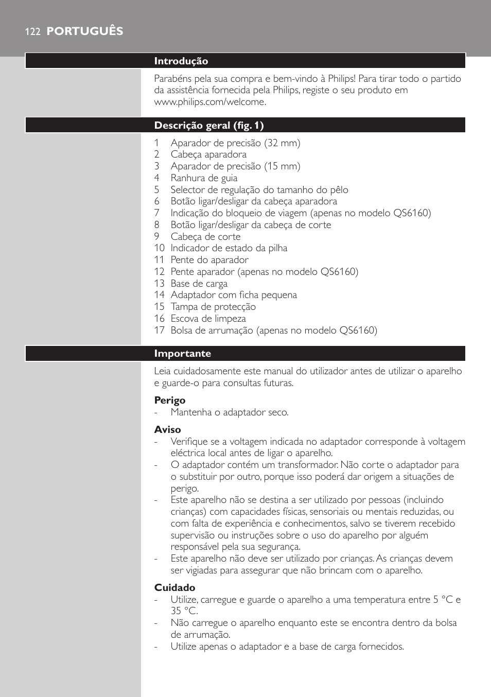 Português | Philips StyleShaver Perfilador y afeitadora resistente al agua User Manual | Page 122 / 158